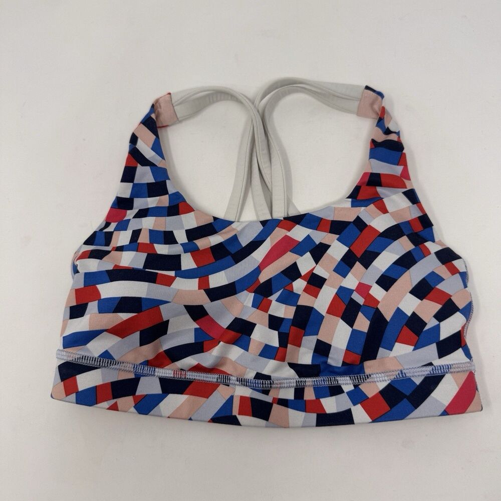 Lululemon Energy Bra Capoeira Multi White Luxtreme Sports Bra Size 4 Yoga Gym